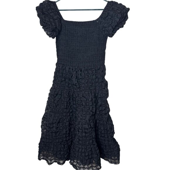 PrettyGarden Dresses & Skirts - Whimsigoth Black Puff Sleeve Midi Dress L • Romantic Smocked Square Neck